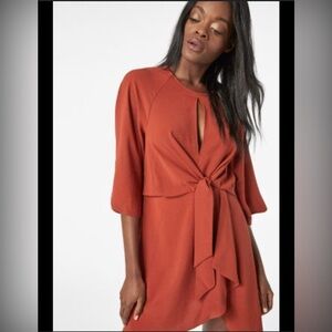 KYE MI Knotted Bell Sleeve Terracotta Dress